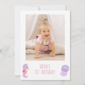 Invitation Photo Filles Roses Au-Dessus De La Mer Premier Ann (Dos)