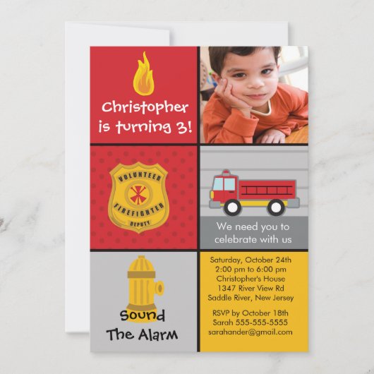 Invitation Photo Fireman Boy Firetruck Fête d'anniversaire (Devant)