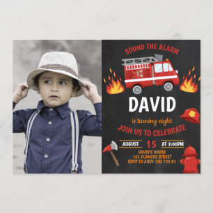 Invitation Photo Fireman Chalkboard Foyer Boys Anniversaire