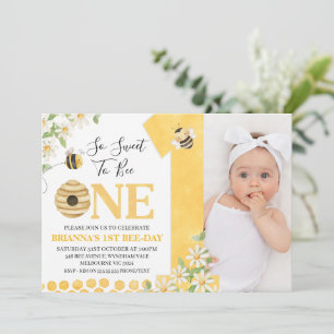Invitation Photo Fleur Jaune Abeille Premier Anniversaire Abe
