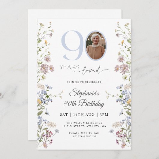 Invitation Photo fleur sauvage 90e anniversaire (Devant / Derrière)
