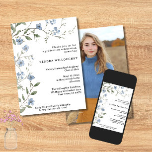 Invitation Photo Fleur sauvage bleue Homeschool Graduation