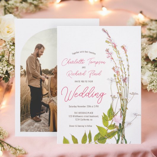 Invitation Photo fleur sauvage boho moderne