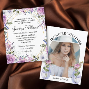 Invitation photo fleur sauvage de style aquarelle Graduation