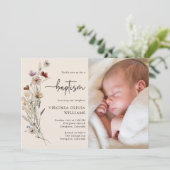 Invitation Photo Fleur sauvage du baptême (Debout devant)