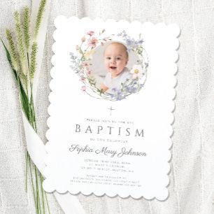 Invitation Photo Fleur sauvage Florale Fille de couronne Bapt