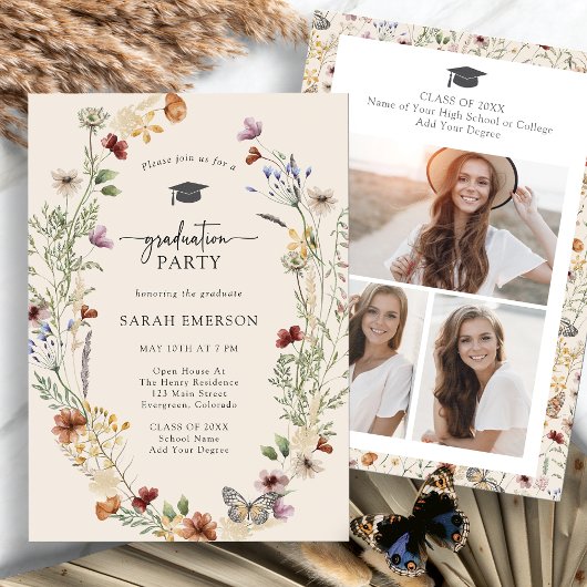 Invitation Photo Fleur sauvage Graduation Party