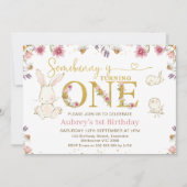 Invitation Photo fleur sauvage Un lapin 1er anniversaire (Devant)