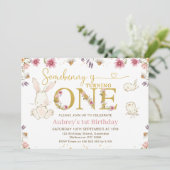 Invitation Photo fleur sauvage Un lapin 1er anniversaire (Debout devant)