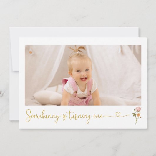 Invitation Photo fleur sauvage Un lapin 1er anniversaire (Dos)