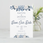 Invitation Photo Floral Blue Hydrangea Mariage Enregistrer La (Debout devant)