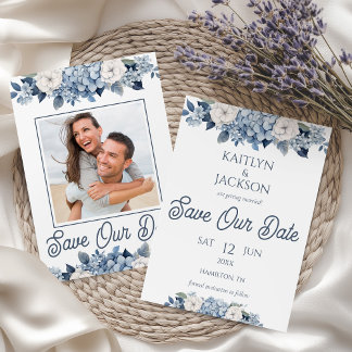 Invitation Photo Floral Blue Hydrangea Mariage Enregistrer La
