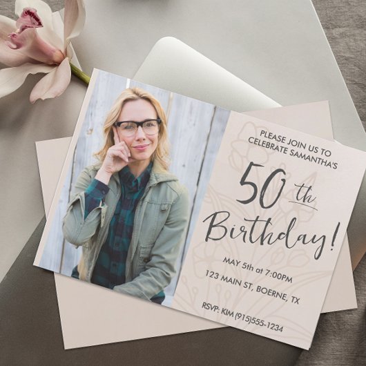Invitation Photo Floral Boho 50e Anniversaire