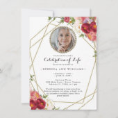 Invitation Photo Floral Burgundy Blush Célébration de la vie (Devant)