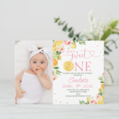 Invitation Photo Floral Citrus She's A Sweet One 1st Birthday (Debout devant)