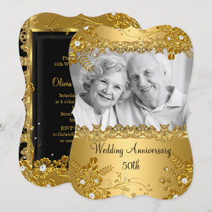 Invitation Photo floral diamant or 50 ans