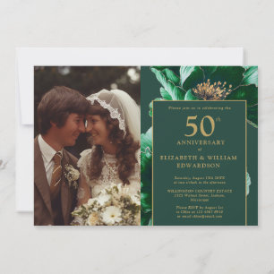 Invitation Photo floral moderne vert émeraude pour les 50 ans