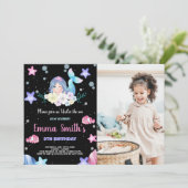 Invitation Photo Floral noir sous la mer Sirène Anniversaire (Debout devant)