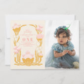 Invitation Photo Floral Pink Gold 1er anniversaire (Devant)