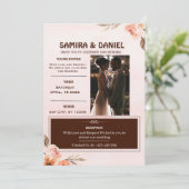 Invitation Photo floral rustique marron et crème doux (Debout devant)