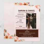 Invitation Photo floral rustique marron et crème doux (Devant / Derrière)