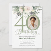 Invitation Photo Floral Sage 40e anniversaire (Devant)