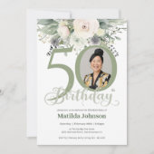 Invitation Photo Floral Sage 50e anniversaire (Devant)