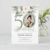 Invitation Photo Floral Sage 50e anniversaire (Debout devant)