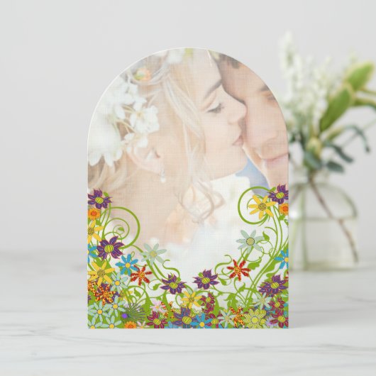 Invitation Photo Floral Tourbillonnant Flower Mariage (Debout devant)