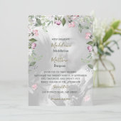 Invitation Photo Floral violet Mariage rose or (Debout devant)