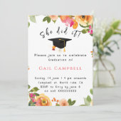 Invitation Photo florale à l'aquarelle rose et pêche (Debout devant)