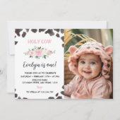 Invitation photo florale anniversaire imprimé vach (Devant)