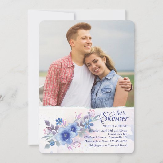 Invitation photo florale aquarelle (Devant)