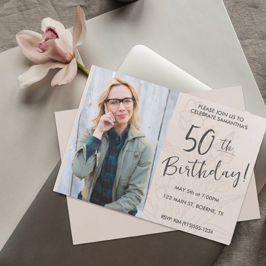 Invitation Photo florale beige 50e anniversaire