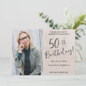 Invitation Photo florale beige 50e anniversaire (Debout devant)