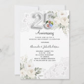 Invitation Photo florale blanche 25e anniversaire de mariage (Devant)