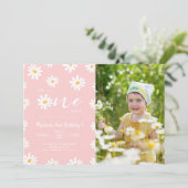 Invitation Photo florale blanche et rose (Debout devant)