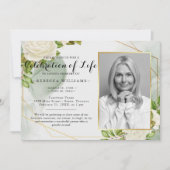 Invitation Photo florale blanche moderne Célébration de la vi (Devant)