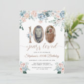 Invitation Photo florale bleu et rose 100e anniversaire (Debout devant)