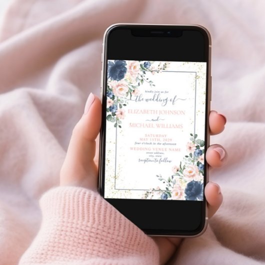 Invitation Photo florale bleu pâle bleu rose pâle