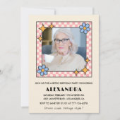 Invitation Photo florale bleu rose Retro 99e anniversaire (Devant)