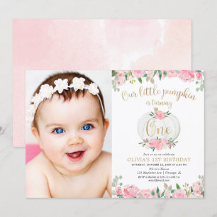 Invitation Photo florale d'anniversaire d'or de fille rose de