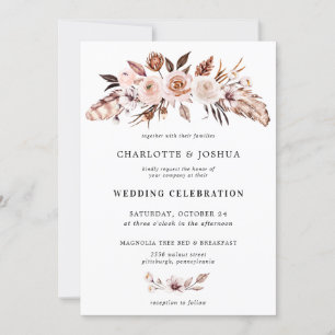 Invitation Photo florale de Boho rustique aux tons terre 