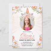 Invitation Photo florale de la fille Unicorn magique (Devant)