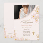 Invitation Photo florale de la première communion (Devant / Derrière)