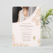 Invitation Photo florale de la première communion (Debout devant)