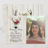 Invitation Photo florale de mâle d'andouillers de fête de (Devant / Derrière)