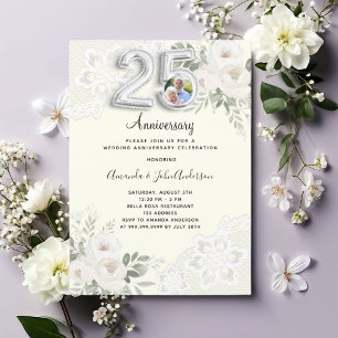 Invitation Photo florale d'ivoire 25e anniversaire mariage