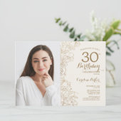 Invitation Photo florale d'or féminine 30e anniversaire (Debout devant)