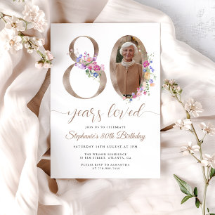 Invitation Photo florale du printemps 80e anniversaire